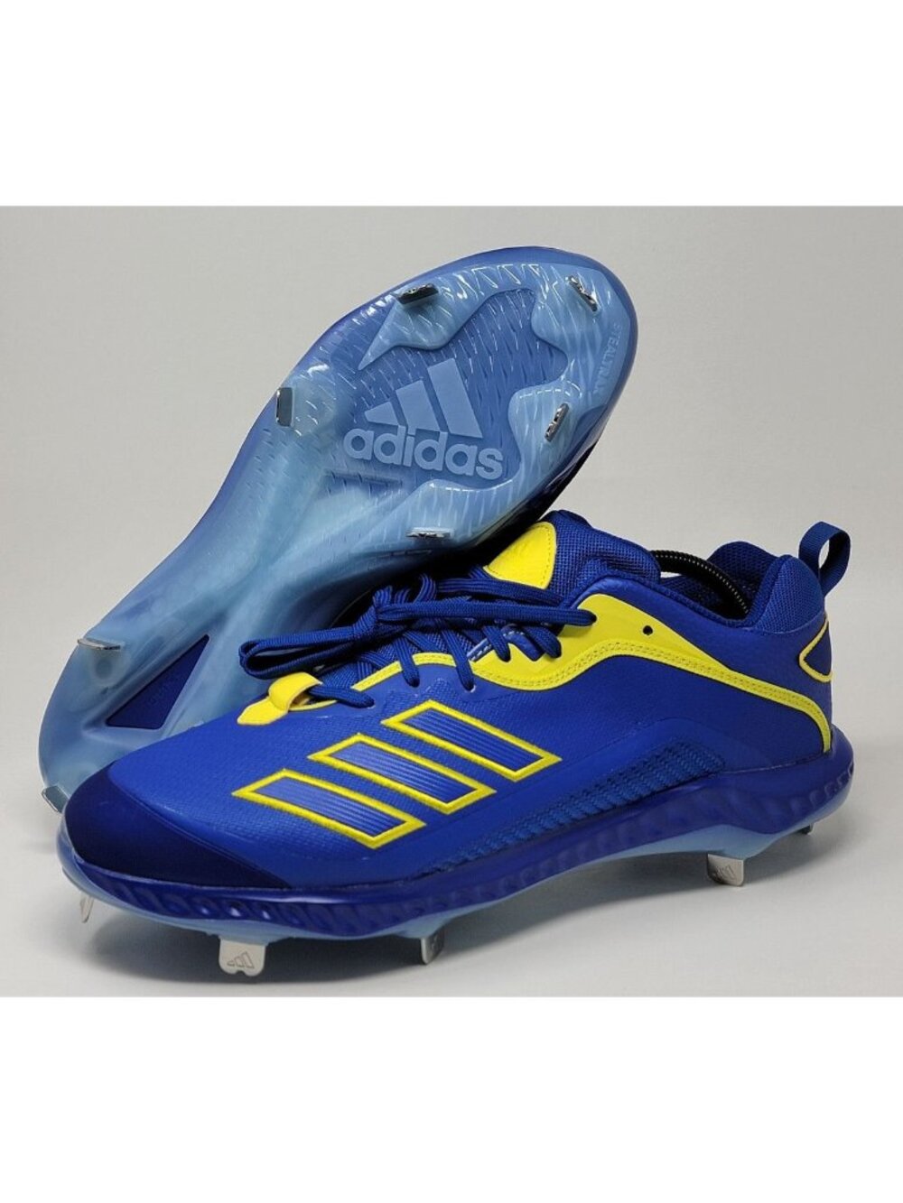 Adidas Mens Bounce Low Metal Baseball Cleats Blue Yellow GZ0451 Size 8.5